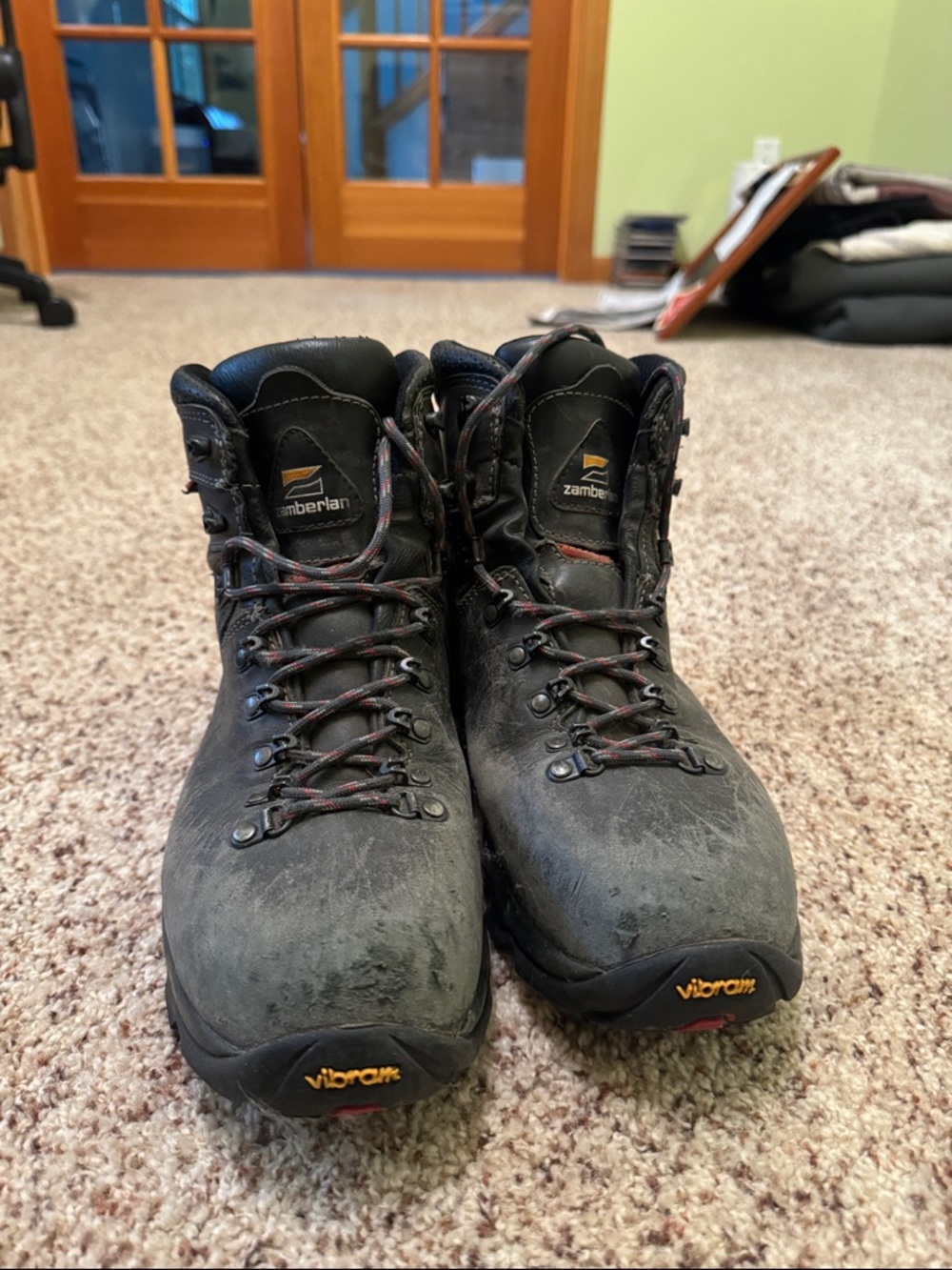 Zamberlan Men's Black Leather Hiking Boots with Red Accent Laces